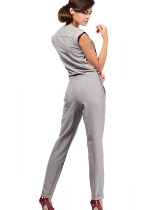 Sleeveless Tapered-Leg Pantsuit with Envelope Top and Side Zip - MimiStylez