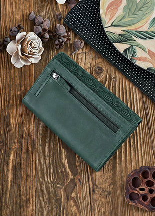 Geometric Embossed, 8 Card Slots, Coin Pocket & Zipper Compartments - MimiStylez