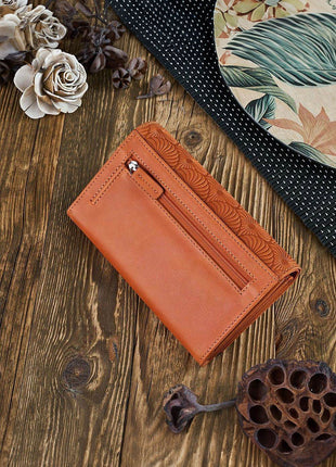Geometric Embossed, 8 Card Slots, Coin Pocket & Zipper Compartments - MimiStylez