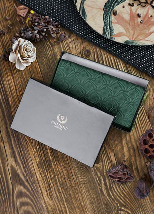 Leather Wallet – Geometric Embossed, 15 Card Slots, Zipper Coin Pocket - MimiStylez