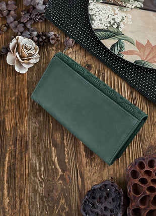 Leather Wallet – Geometric Embossed, 15 Card Slots, Zipper Coin Pocket - MimiStylez