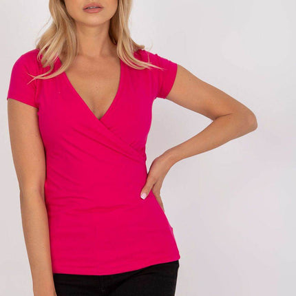 Fitted Cotton Blouse with Short Sleeves and Envelope Neckline - MimiStylez