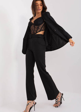 Women's Elegant Flared Pants – High Waist, Belted, with Slip Pockets - MimiStylez