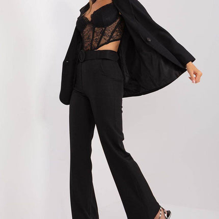 Women's Elegant Flared Pants – High Waist, Belted, with Slip Pockets - MimiStylez