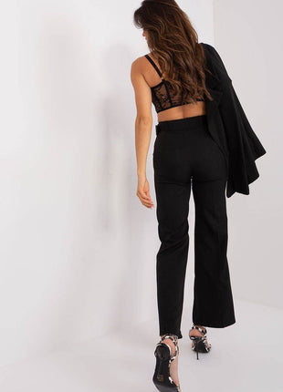 Women's Elegant Flared Pants – High Waist, Belted, with Slip Pockets - MimiStylez