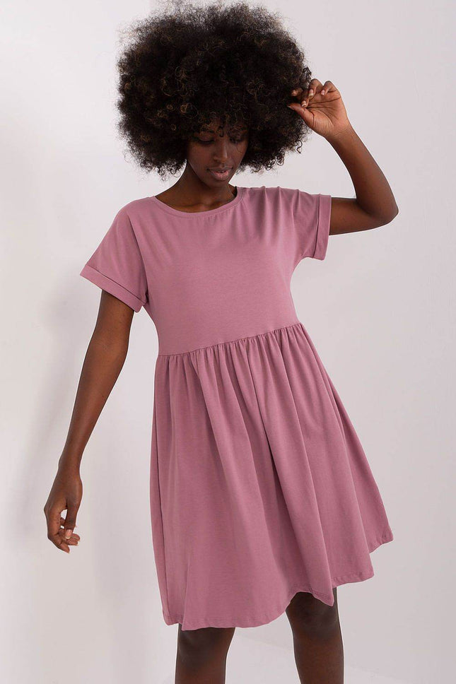Cotton Flared Everyday Dress with Short Sleeves - MimiStylez