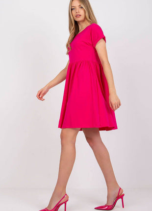 Cotton Flared Everyday Dress with Short Sleeves - MimiStylez