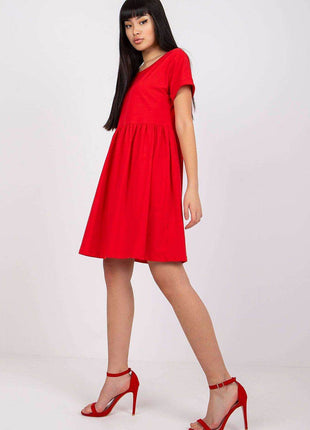 Cotton Flared Everyday Dress with Short Sleeves - MimiStylez