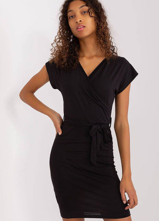 Cotton Summer Pencil Cotton Dress with Tie Belt and Envelope Neckline - MimiStylez