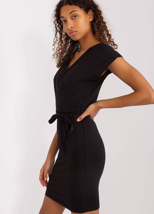 Cotton Summer Pencil Cotton Dress with Tie Belt and Envelope Neckline - MimiStylez