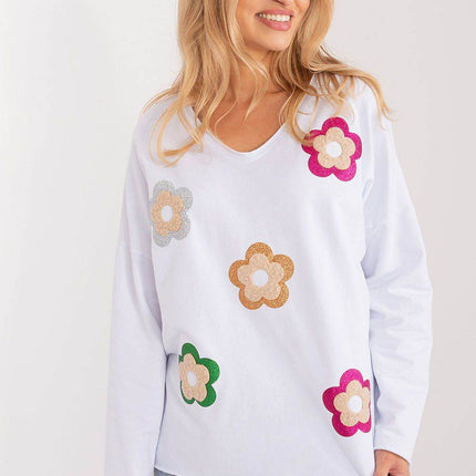 Cotton Casual Blouse with Floral Front & Heart Neckline - MimiStylez
