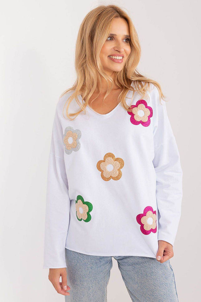Cotton Casual Blouse with Floral Front & Heart Neckline - MimiStylez