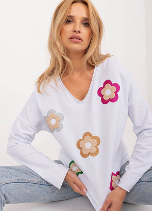 Cotton Casual Blouse with Floral Front & Heart Neckline - MimiStylez