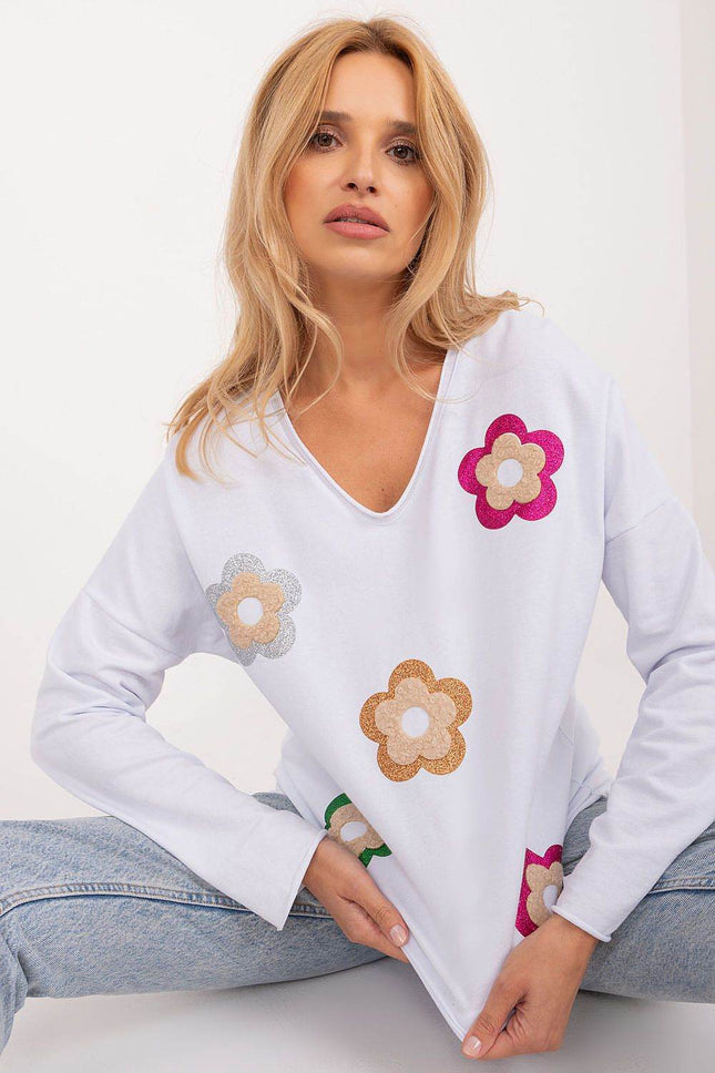 Cotton Casual Blouse with Floral Front & Heart Neckline - MimiStylez