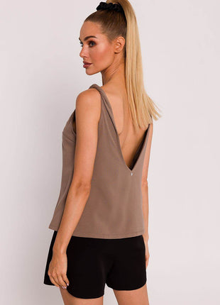 Knitted A-Line Sleeveless Cotton Blouse with Twisted Straps & Deep Back V-Neck - MimiStylez