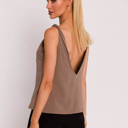 Knitted A-Line Sleeveless Cotton Blouse with Twisted Straps & Deep Back V-Neck - MimiStylez