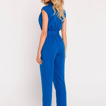 Sleeveless Envelope Jumpsuit with Tapered Legs, Belt & Side Pockets - MimiStylez