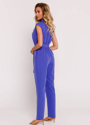 Sleeveless Envelope Jumpsuit with Tapered Legs, Belt & Side Pockets - MimiStylez