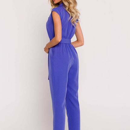 Sleeveless Envelope Jumpsuit with Tapered Legs, Belt & Side Pockets - MimiStylez
