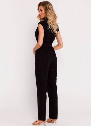 Sleeveless Envelope Jumpsuit with Tapered Legs, Belt & Side Pockets - MimiStylez