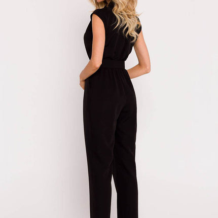 Sleeveless Envelope Jumpsuit with Tapered Legs, Belt & Side Pockets - MimiStylez