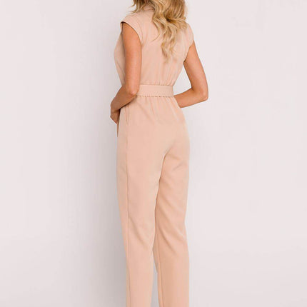Sleeveless Envelope Jumpsuit with Tapered Legs, Belt & Side Pockets - MimiStylez