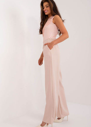 Women’s Elegant High-Waist Unbuttoned Pants – Classic Straight Leg, Side Pockets - MimiStylez