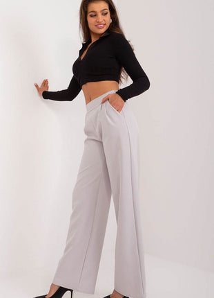 Women’s Elegant High-Waist Unbuttoned Pants – Classic Straight Leg, Side Pockets - MimiStylez