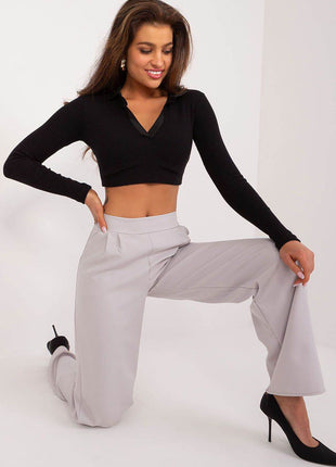 Women’s Elegant High-Waist Unbuttoned Pants – Classic Straight Leg, Side Pockets - MimiStylez