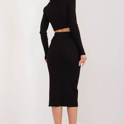 Two-Piece Set: Cropped Viscose Sweater & Ribbed Midi Skirt with Decorative Buttons - MimiStylez