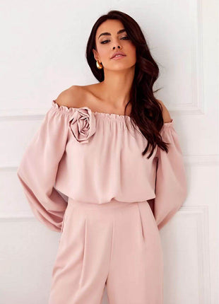 Satin Spanish Blouse with Rose Detail & Comfortable Elastic Fit - MimiStylez