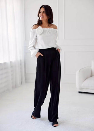 Satin Spanish Blouse with Rose Detail & Comfortable Elastic Fit - MimiStylez