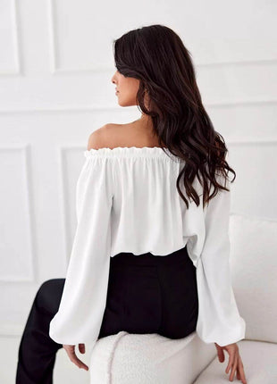 Satin Spanish Blouse with Rose Detail & Comfortable Elastic Fit - MimiStylez