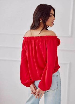 Satin Spanish Blouse with Rose Detail & Comfortable Elastic Fit - MimiStylez