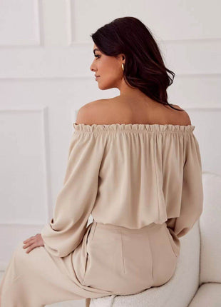 Satin Spanish Blouse with Rose Detail & Comfortable Elastic Fit - MimiStylez