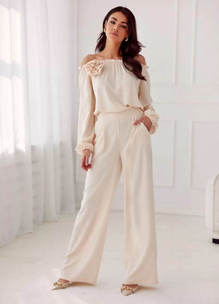 Satin Spanish Blouse with Rose Detail & Comfortable Elastic Fit - MimiStylez