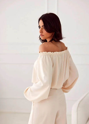 Satin Spanish Blouse with Rose Detail & Comfortable Elastic Fit - MimiStylez