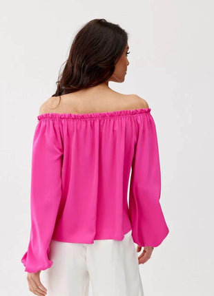 Satin Spanish Blouse with Rose Detail & Comfortable Elastic Fit - MimiStylez