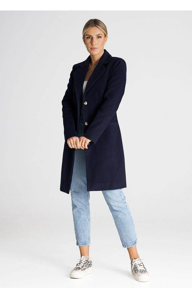 Classic Knee-Length Coat with Padded Collar & Button Closure – Fully Lined - MimiStylez