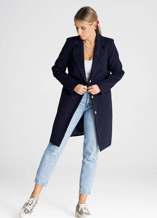 Classic Knee-Length Coat with Padded Collar & Button Closure – Fully Lined - MimiStylez