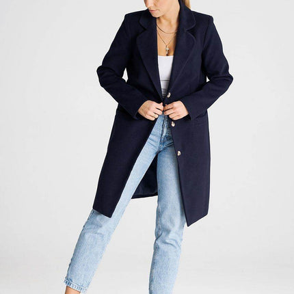 Classic Knee-Length Coat with Padded Collar & Button Closure – Fully Lined - MimiStylez