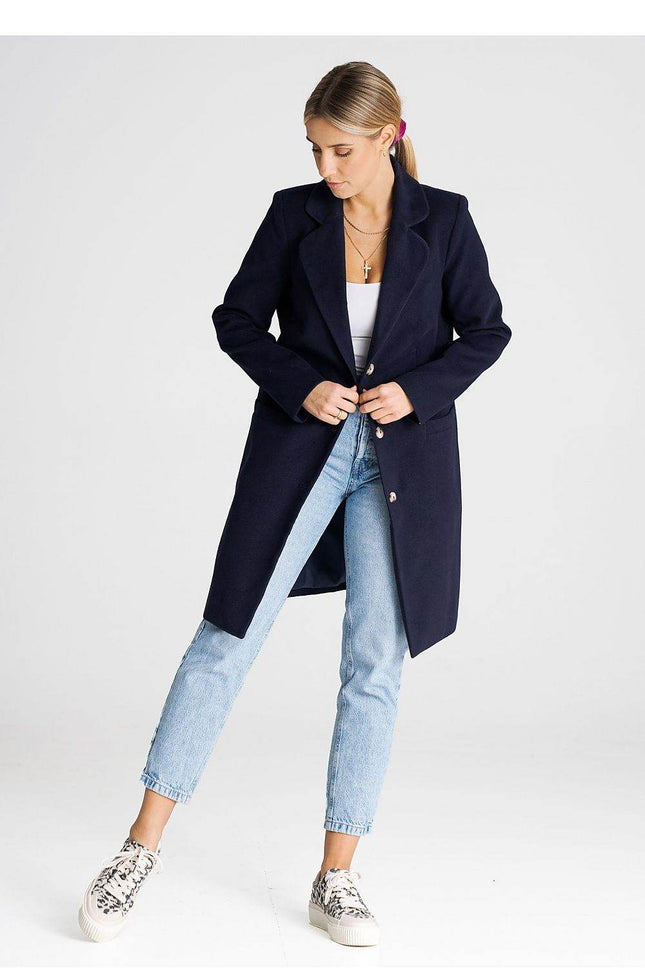 Classic Knee-Length Coat with Padded Collar & Button Closure – Fully Lined - MimiStylez