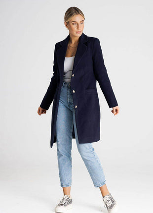 Classic Knee-Length Coat with Padded Collar & Button Closure – Fully Lined - MimiStylez