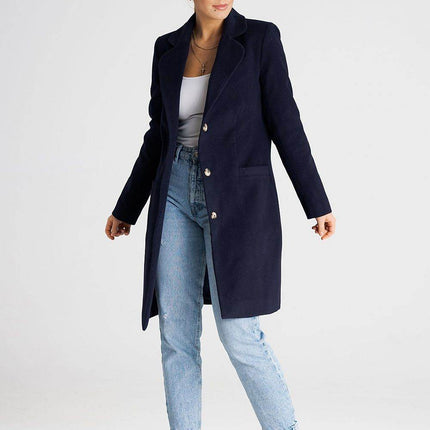 Classic Knee-Length Coat with Padded Collar & Button Closure – Fully Lined - MimiStylez