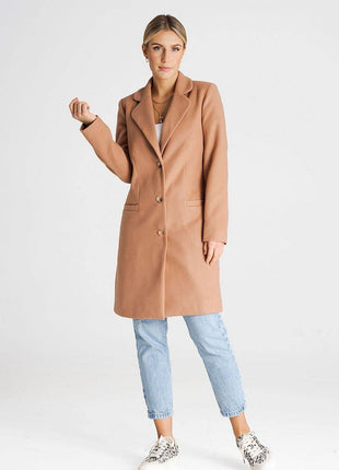 Classic Knee-Length Coat with Padded Collar & Button Closure – Fully Lined - MimiStylez