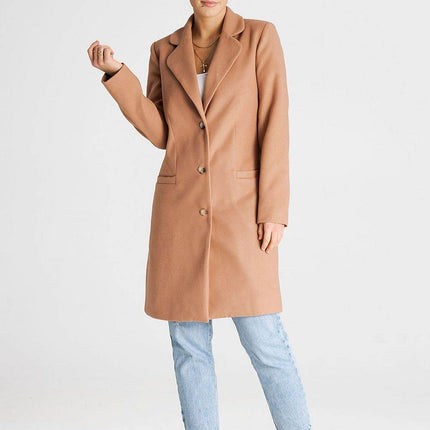 Classic Knee-Length Coat with Padded Collar & Button Closure – Fully Lined - MimiStylez