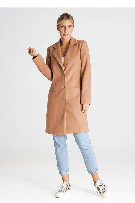 Classic Knee-Length Coat with Padded Collar & Button Closure – Fully Lined - MimiStylez