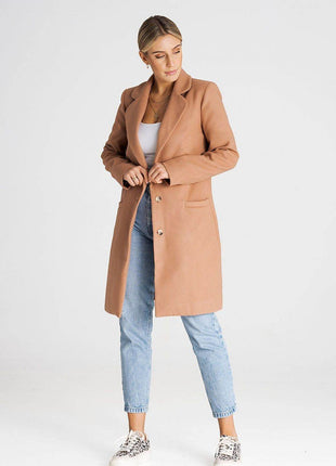 Classic Knee-Length Coat with Padded Collar & Button Closure – Fully Lined - MimiStylez