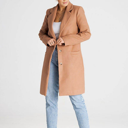 Classic Knee-Length Coat with Padded Collar & Button Closure – Fully Lined - MimiStylez