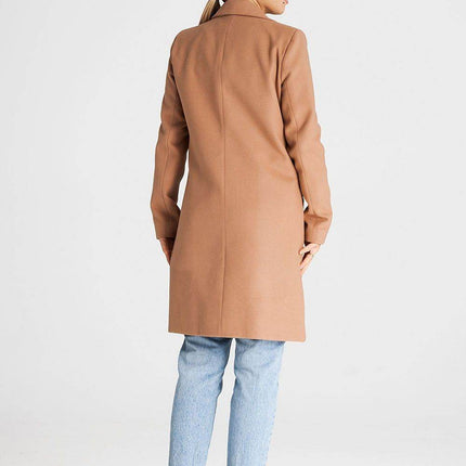 Classic Knee-Length Coat with Padded Collar & Button Closure – Fully Lined - MimiStylez